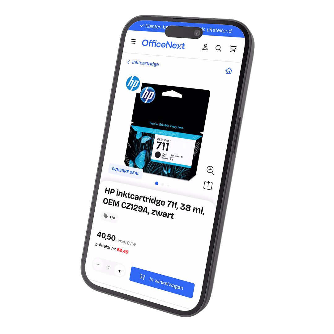 A product page on OfficeNext's website on an iPhone